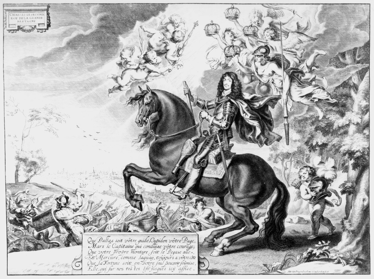 Rytterportrett av Charles II (1630-85) med guder av Cornelius van Caukercken