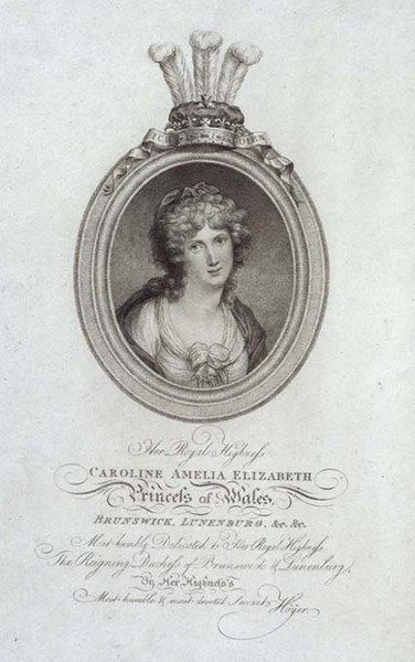 Hennes kongelige høyhet, Caroline Amelia Elizabeth, prinsesse av Wales (1768-1821), gravert av P. Sintzenich av Cornelius (after) Hoyer