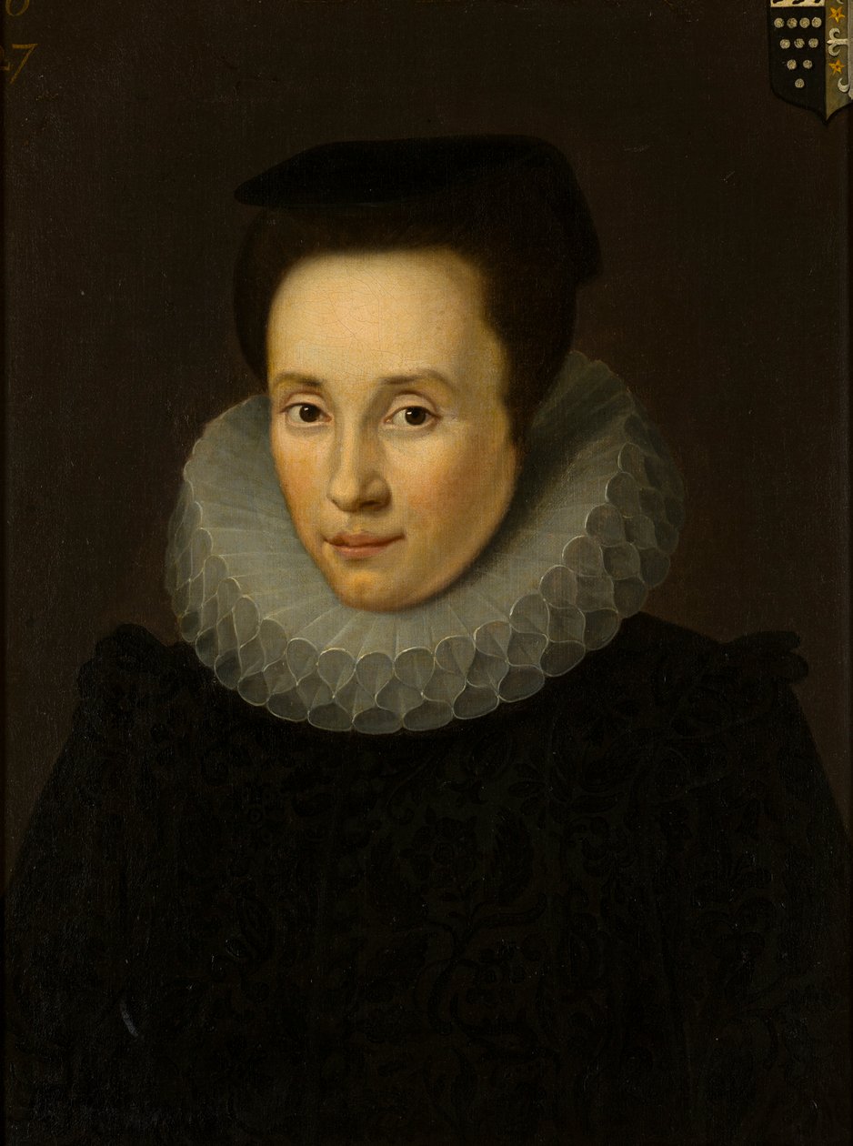 Portrett av Elizabeth Helyar, fru John Bridgeman (1586-1636), ca. 1610-36 (olje på lerret) av Cornelius (attr. to) Janssen van Ceulen