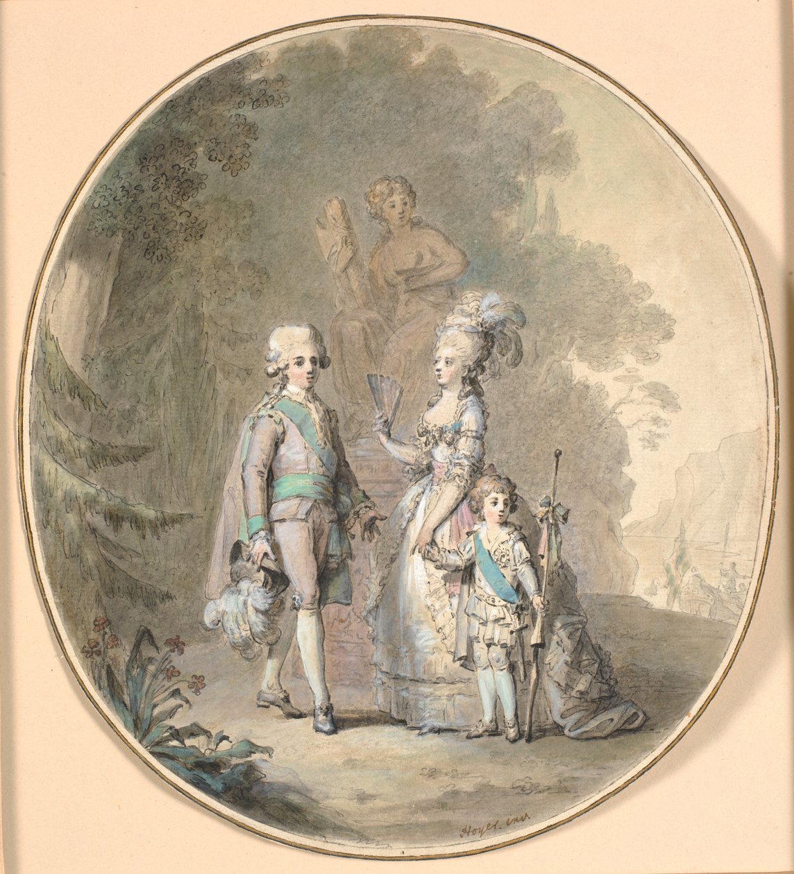 Gustav III, dronning Sophie Magdalene og kronprins Gustav Adolph rusler i Hagaparken. av Cornelius Høyer