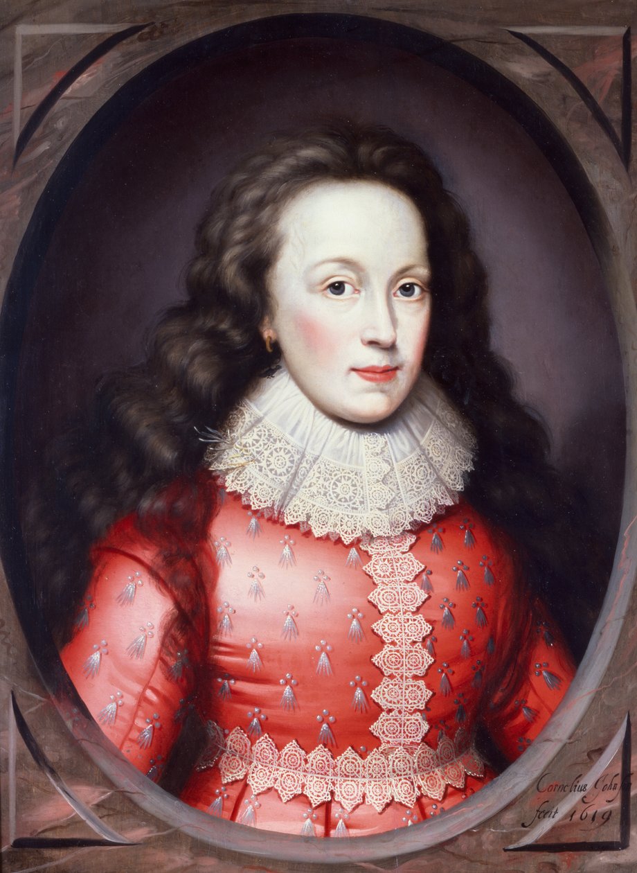 Grevinnen av Arundel i en rød kjole (olje på panel) av Cornelius I Johnson