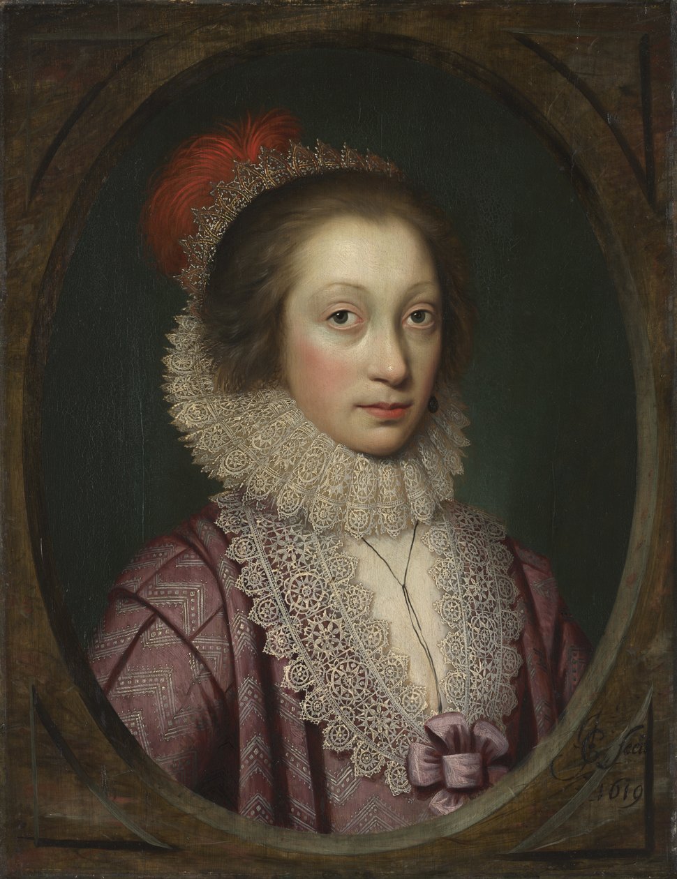 Portrait of a Woman, muligens Elizabeth Boothby, 1619 av Cornelius Janssen van Ceulen