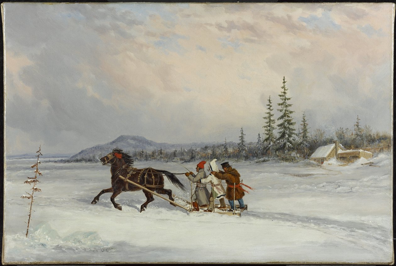 Beboere Slede, ca. 1855 av Cornelius Krieghoff