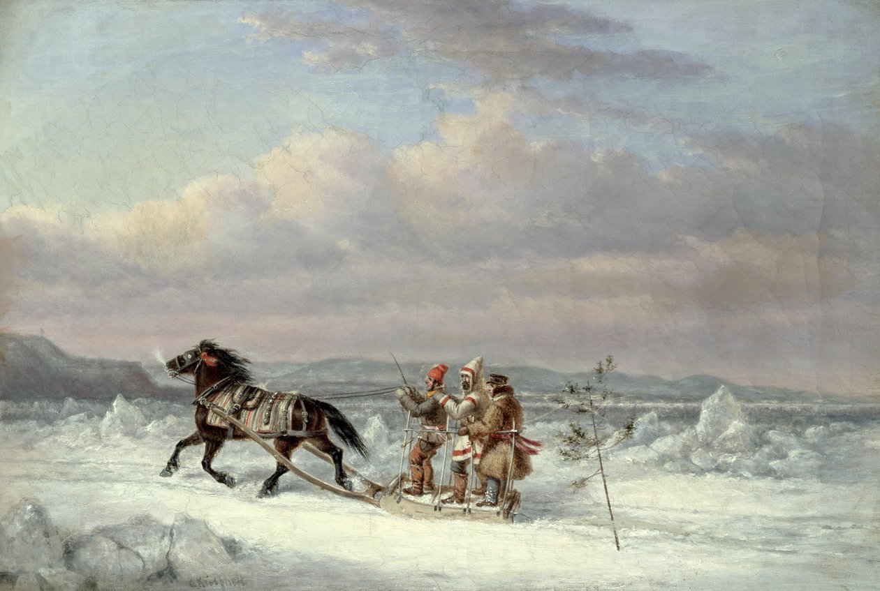 Jeger i hestetrukket slede av Cornelius Krieghoff