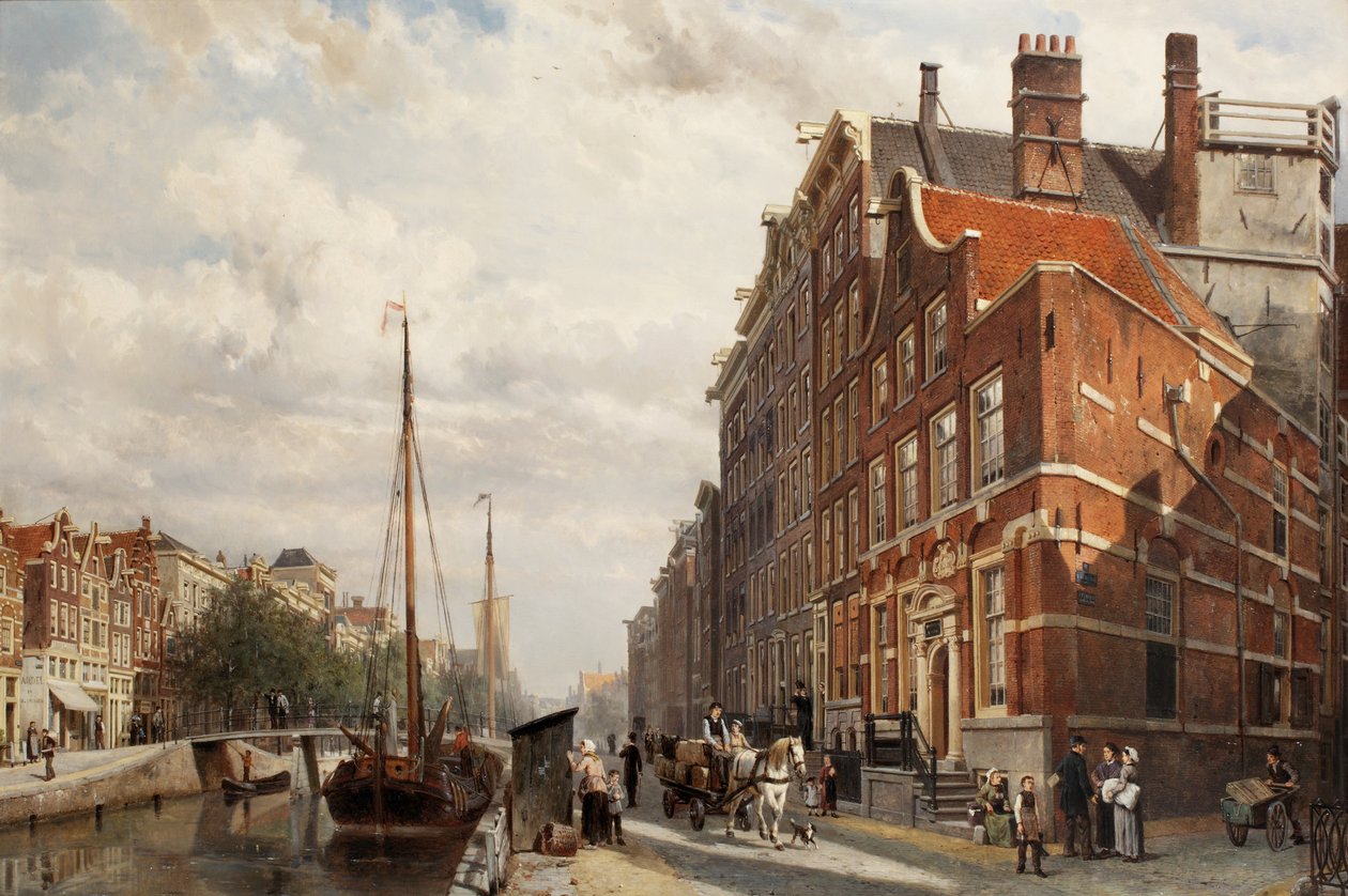 En utsikt over Makelaers Comptoir på Nieuwezijds Voorburgwal, Amsterdam, 1883 av Cornelis Springer