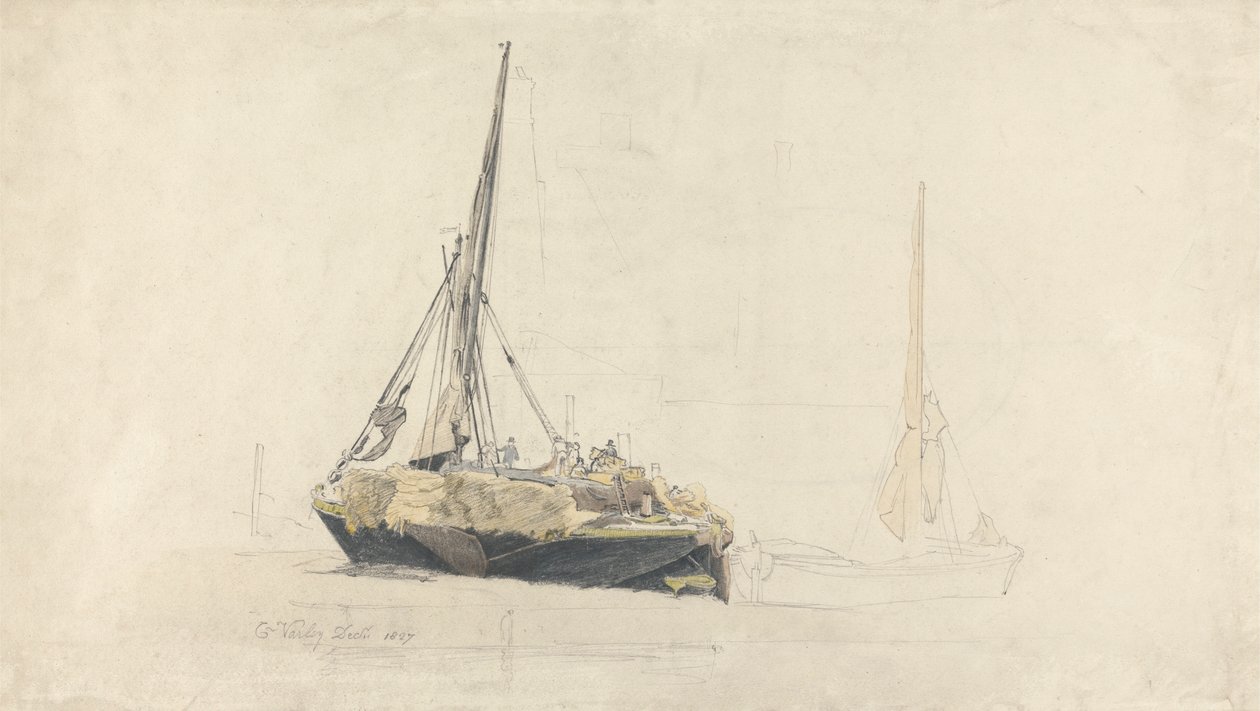 En seillekter blir lastet med Hay, desember 1827 av Cornelius Varley