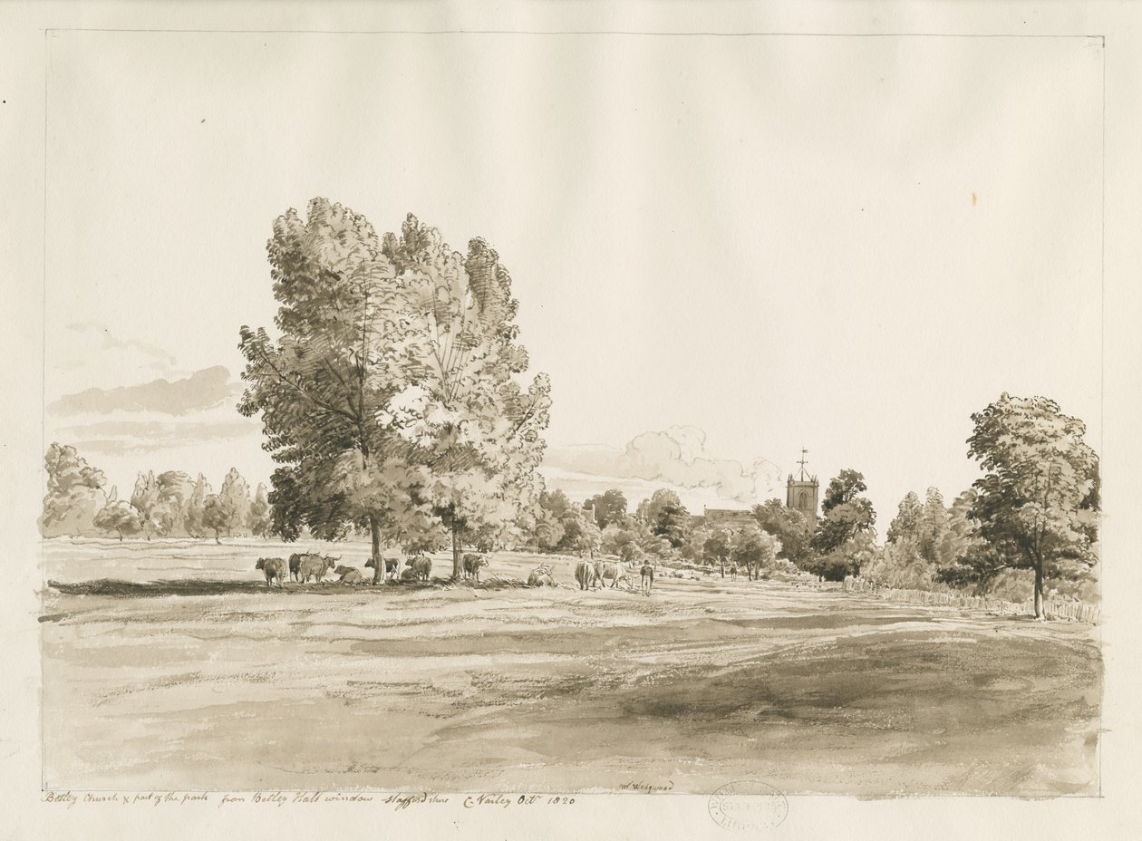 Betley Church: penn- og sepia-tegning, oktober 1820 (tegning) av Cornelius Varley