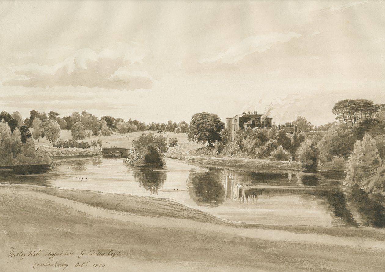 Betley Hall: sepia vasketegning, oktober 1820 av Cornelius Varley