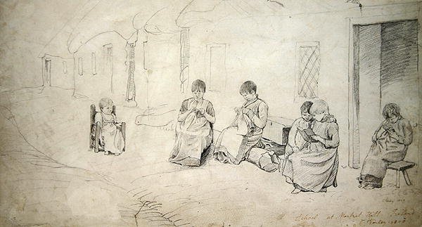 Barn utenfor skolen deres på Market Hill, Irland av Cornelius Varley
