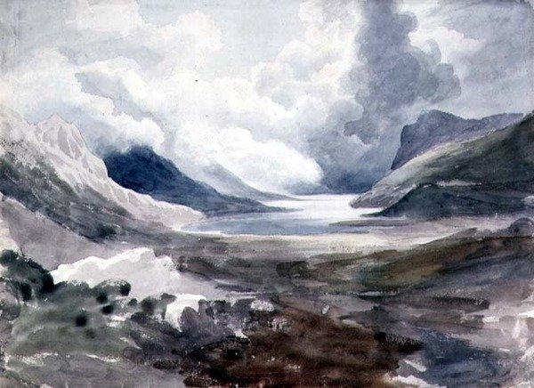 Llyn Gwynant, Nord-Wales (akvarell på papir) av Cornelius Varley