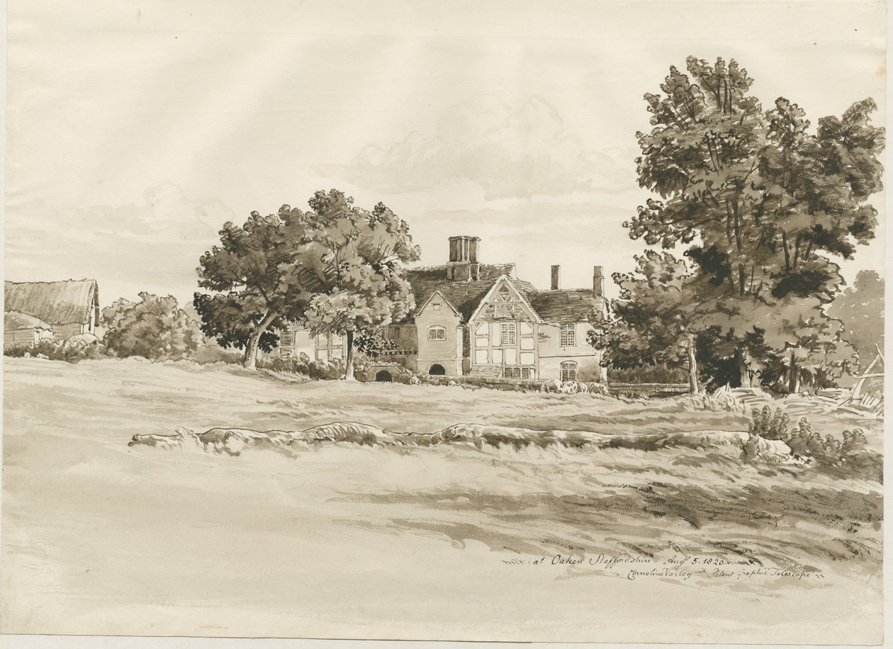 Oaken - Farm House: sepia vasketegning, 5. august 1820 av Cornelius Varley