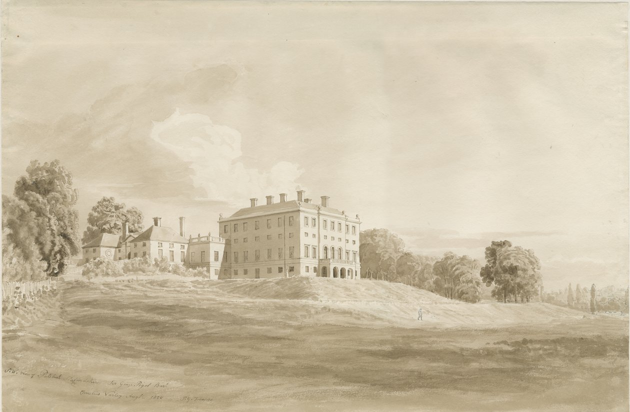 Patshull House: sepia vasketegning, august 1820 av Cornelius Varley
