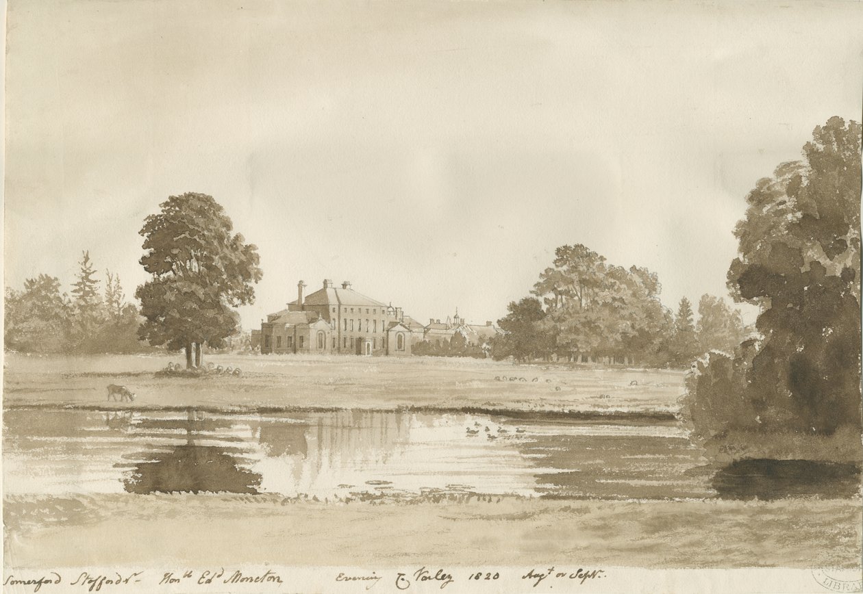 Somerford Hall: sepia-tegning av Cornelius Varley