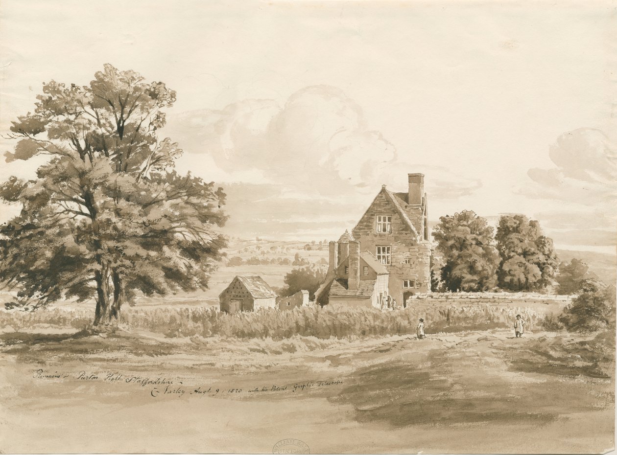 Tettenhall - Perton Hall: sepia vasketegning, 9. august 1820 (tegning) av Cornelius Varley