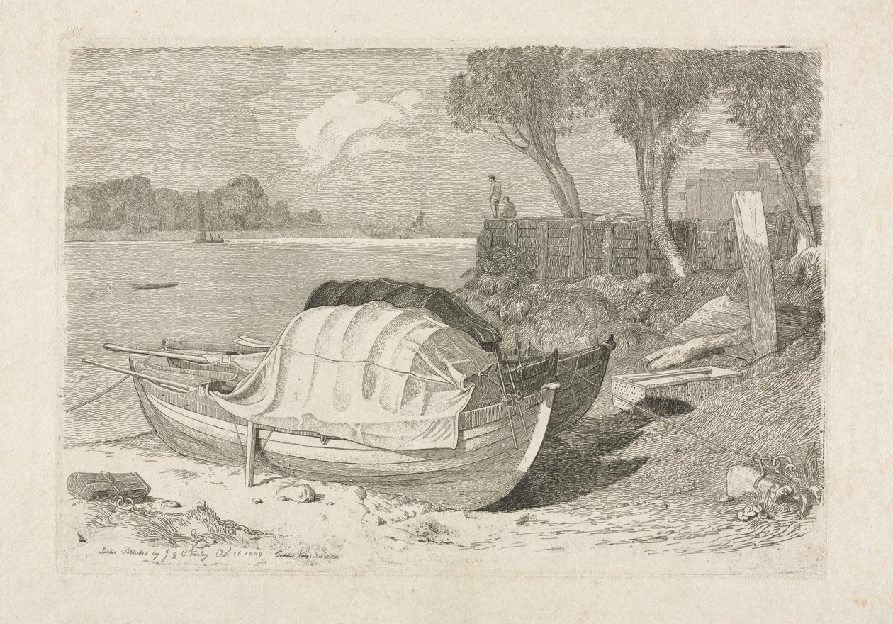 To strandede fiskebåter av Cornelius Varley