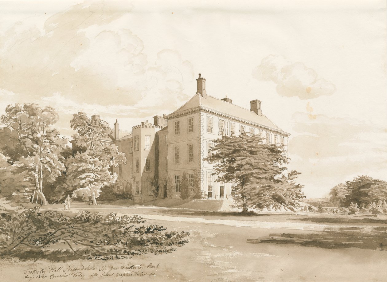 Wrottesley Hall: sepia-tegning, august 1820 av Cornelius Varley
