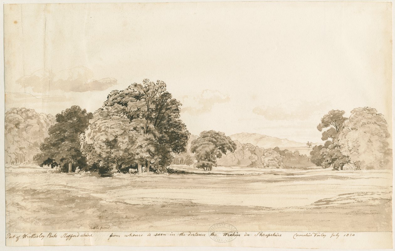 Wrottesley Park: sepia-tegning, juli 1820 av Cornelius Varley