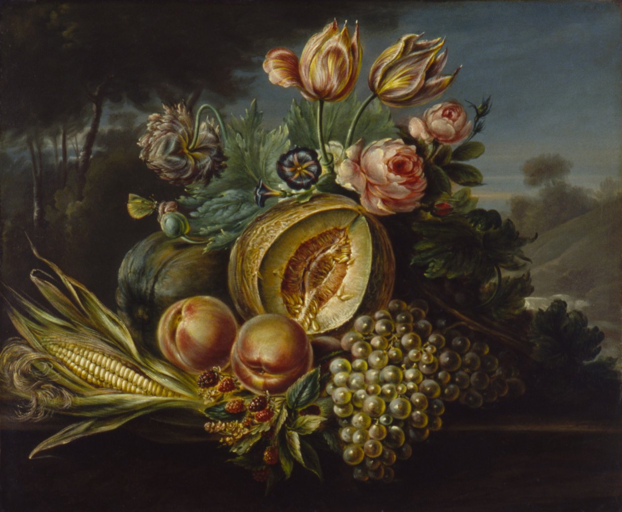 Stilleben med frukt og blomster, 1824. av Cornelius de Beet