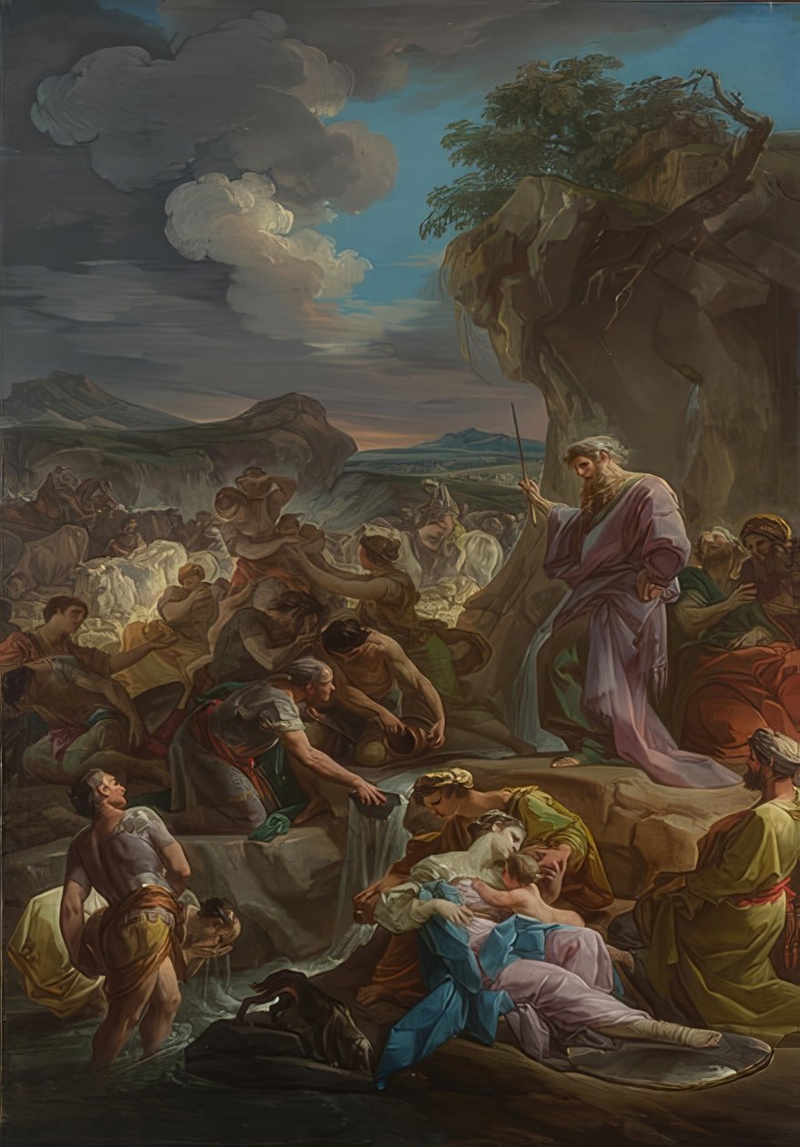 Moses slår vann ut av fjellet. 1743-44 av Corrado Giaquinto