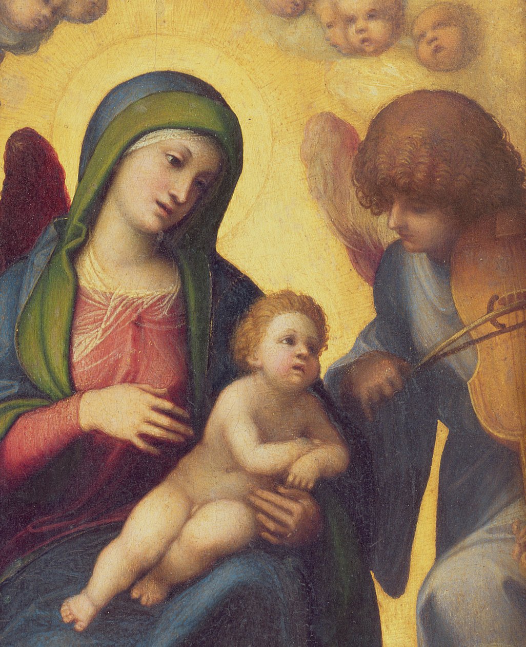 Madonna and Child with Angels c.1510-15 olje på paneldetalj av 50256 av Antonio da Correggio