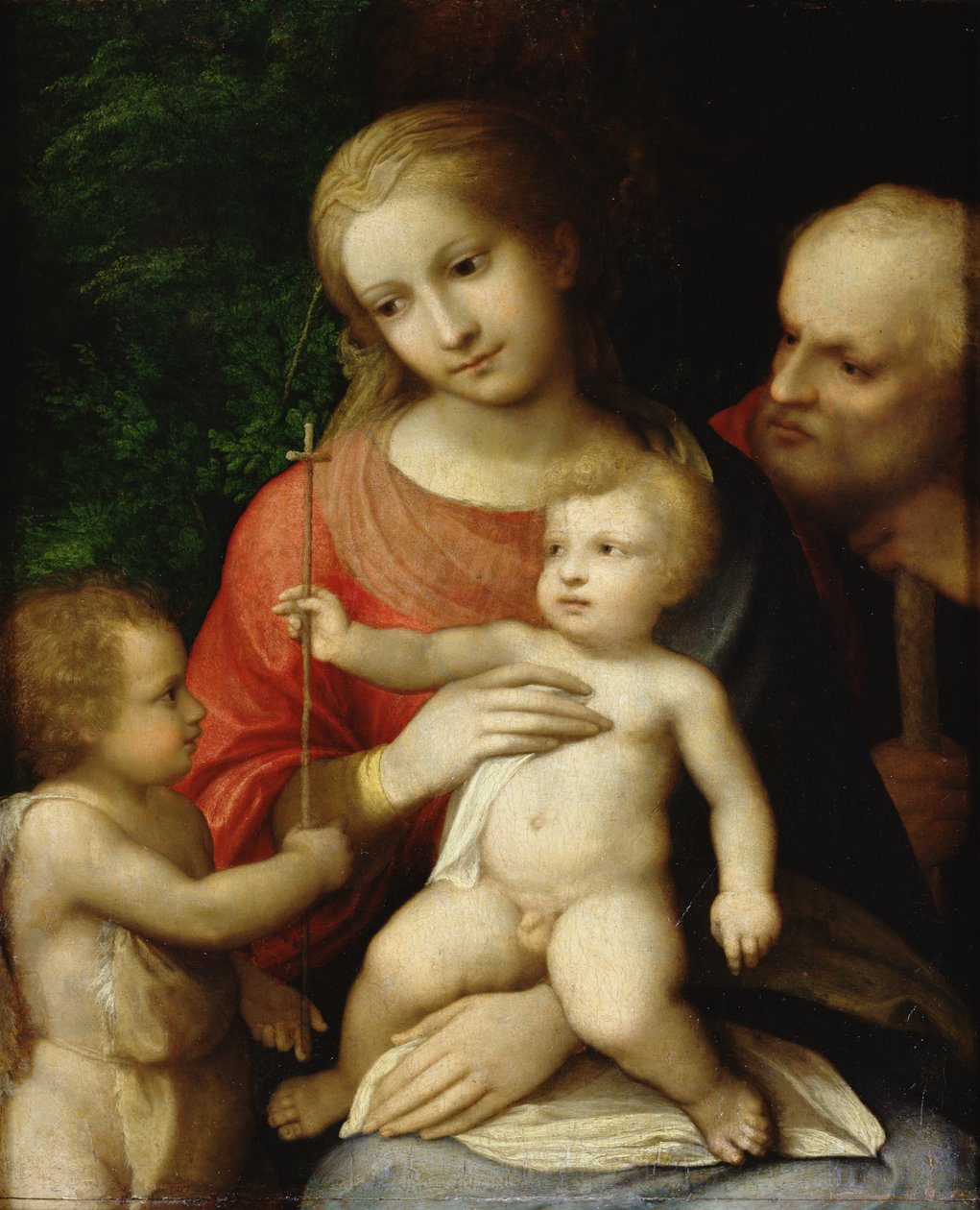 Jomfruen og barnet omgitt av døperen Johannes og den hellige Josef, 1517 (olje på tre) av Antonio da Correggio