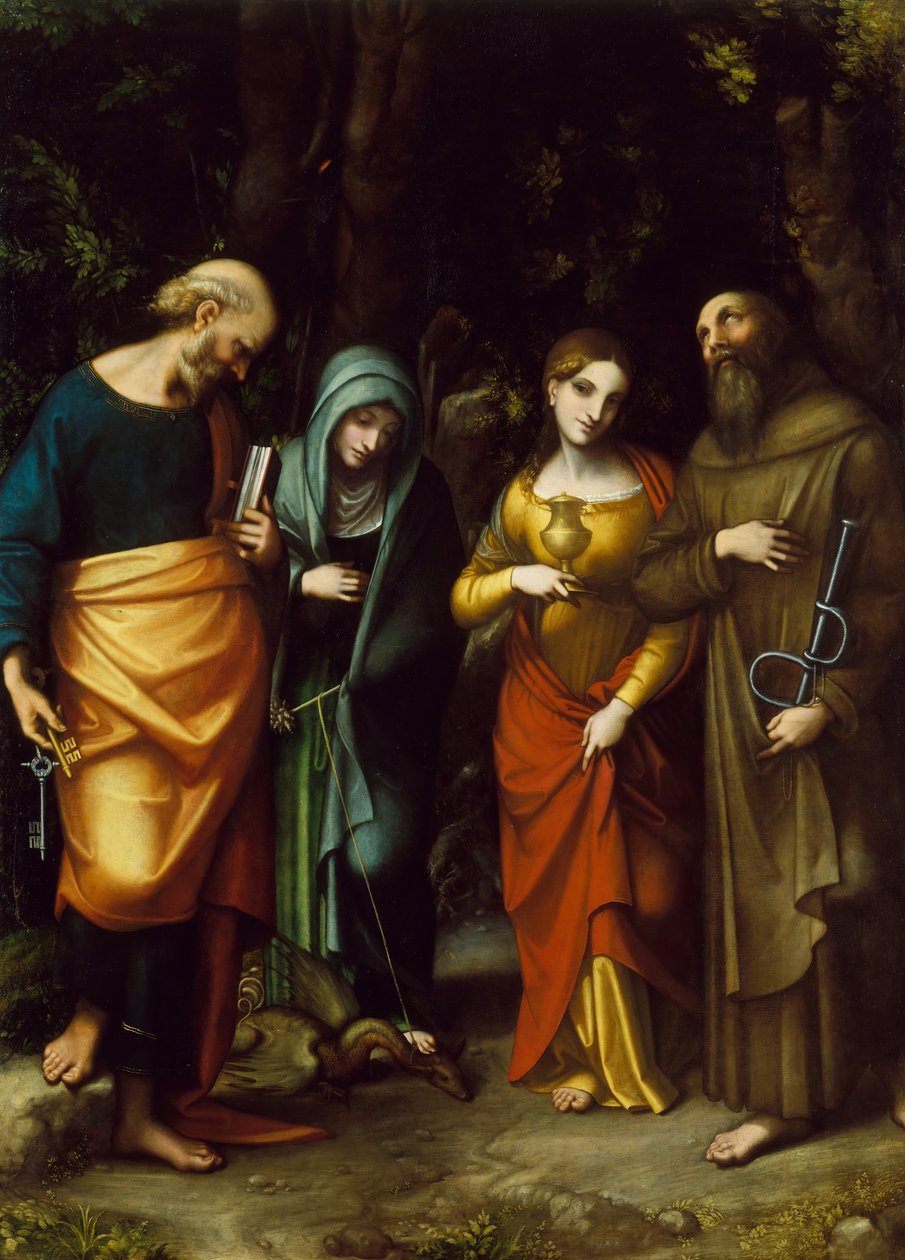 De hellige Peter, Marta, Maria Magdalena og Leonard, ca. 1515. av Correggio