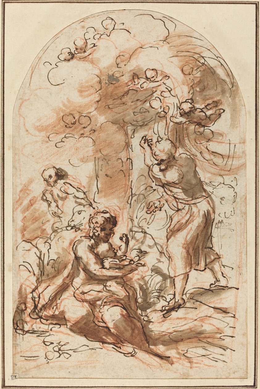 Studie for "Madonna della Scodella" [recto] av Correggio