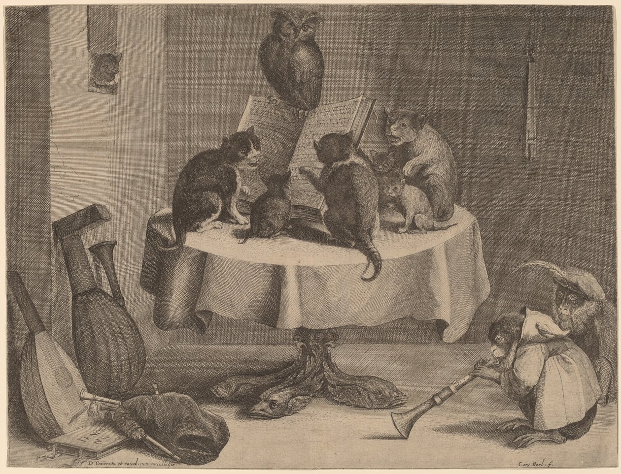 Kattens konsert av Coryn Boel after David Teniers the Younger