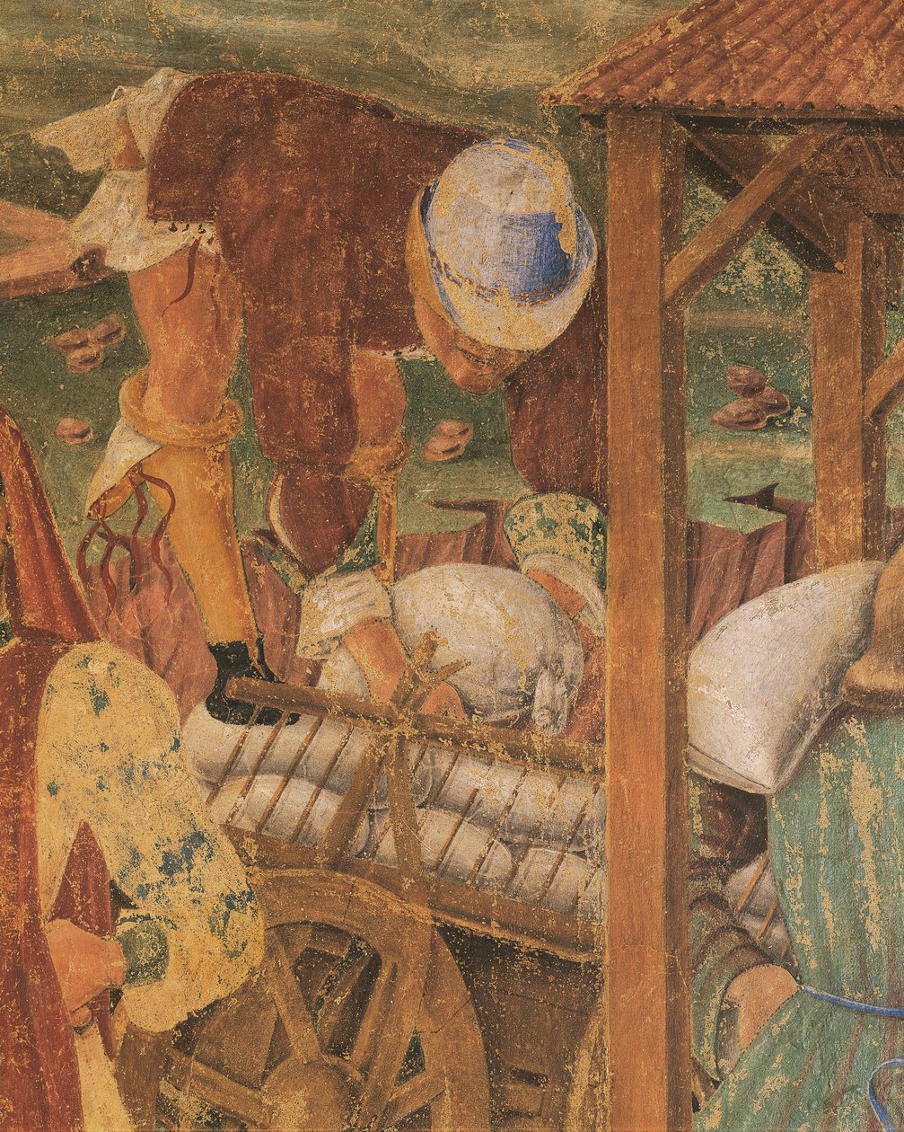 Kjøpmann på jobb, detalj fra Triumph of Ceres, scene fra august måned, tilskrevet Cosimo Tura av Cosimo (attr. to) Tura
