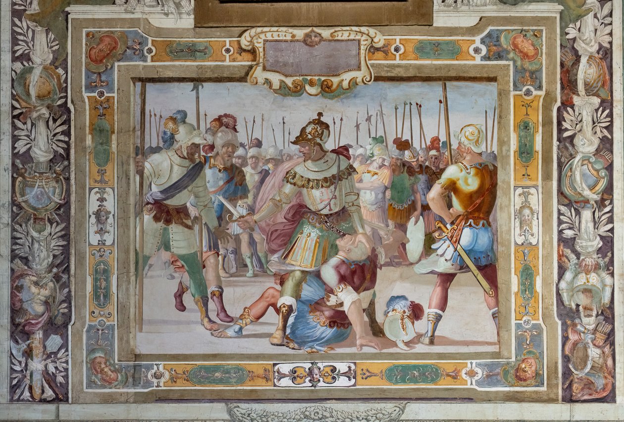 Kampscene fra Godfred av Bouillons gjerninger ved erobringen av Jerusalem, ca. 1589–94 (fresko) av Cosimo Daddi
