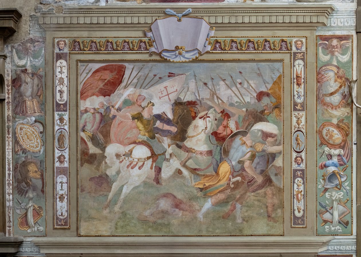 Kampscene fra Godfred av Bouillons gjerninger ved erobringen av Jerusalem, ca. 1589–94 (fresko) av Cosimo Daddi