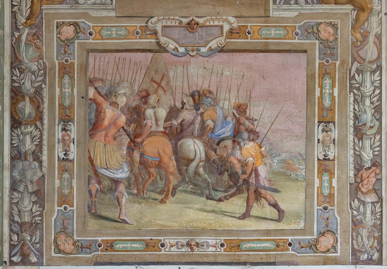 Kampscene fra Godfred av Bouillons gjerninger ved erobringen av Jerusalem, ca. 1589–94 (fresko) av Cosimo Daddi
