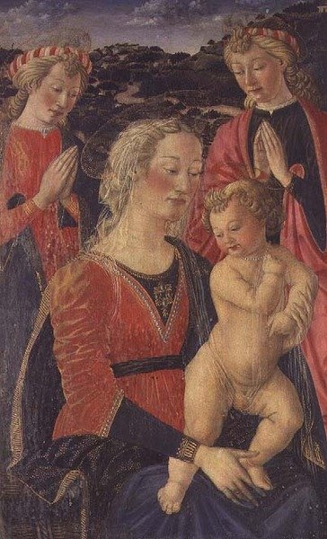 Madonna og barn med to engler av Cosimo Rosselli