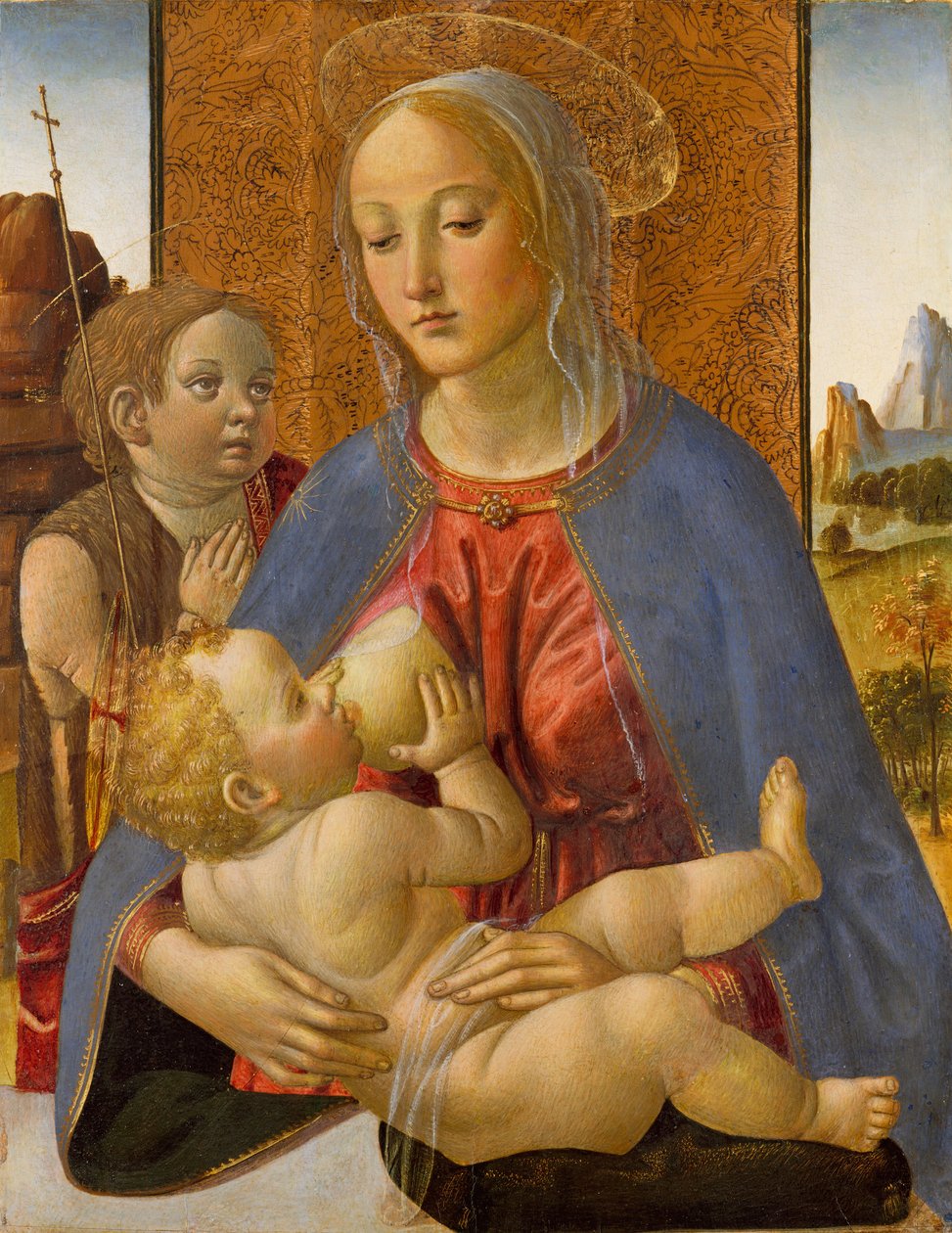 Madonna og barn med den unge døperen Johannes, ca. 1490. av Cosimo Rosselli