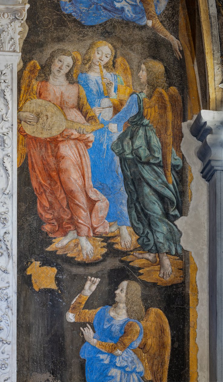 Miracle of the Sacrament': detalj med noen engler som spiller musikk (fresco) av Cosimo Rosselli