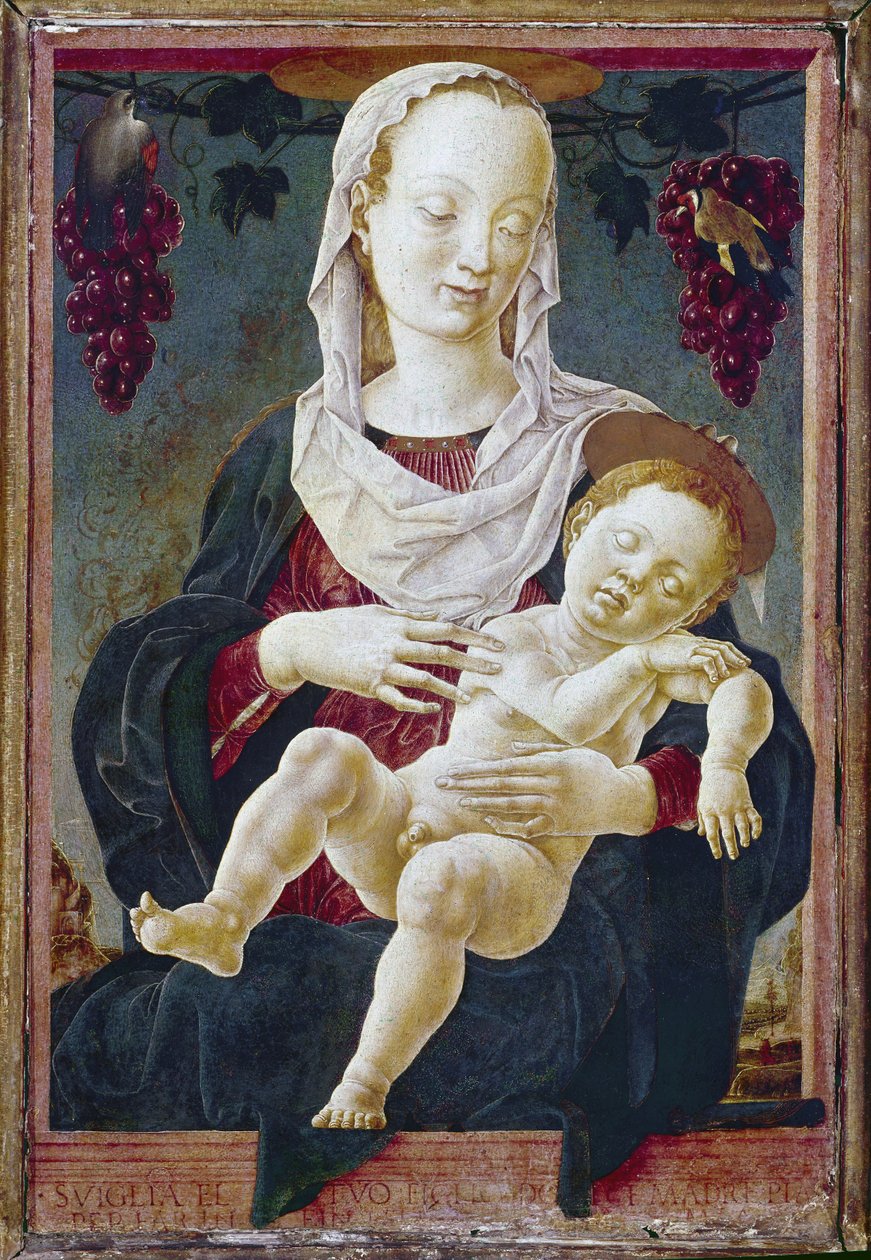 Madonna og barn, kjent som Vår Frue av dyrekretsen. ca. 1459-63 (tempera om bord) av Cosimo Tura