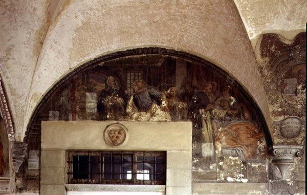 St. Dominic Healing the Sick Woman, lunette fra freskosyklusen til St. Dominic Life, i klosteret St. Dominic, ca. 1698 (fresco) av Cosimo Ulivelli
