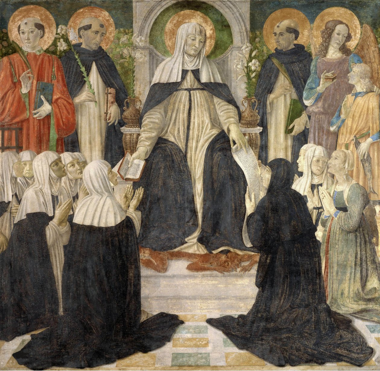 Saint Catherine of Siena as Spiritual Mother of the Second and Third Orders of Saint Dominic, c1499.    1197154   no       norwegian Successfully Translated  Original: The Philosophers Retreat Le Repos des Philosophes, 1871. Translat: The Philosophers