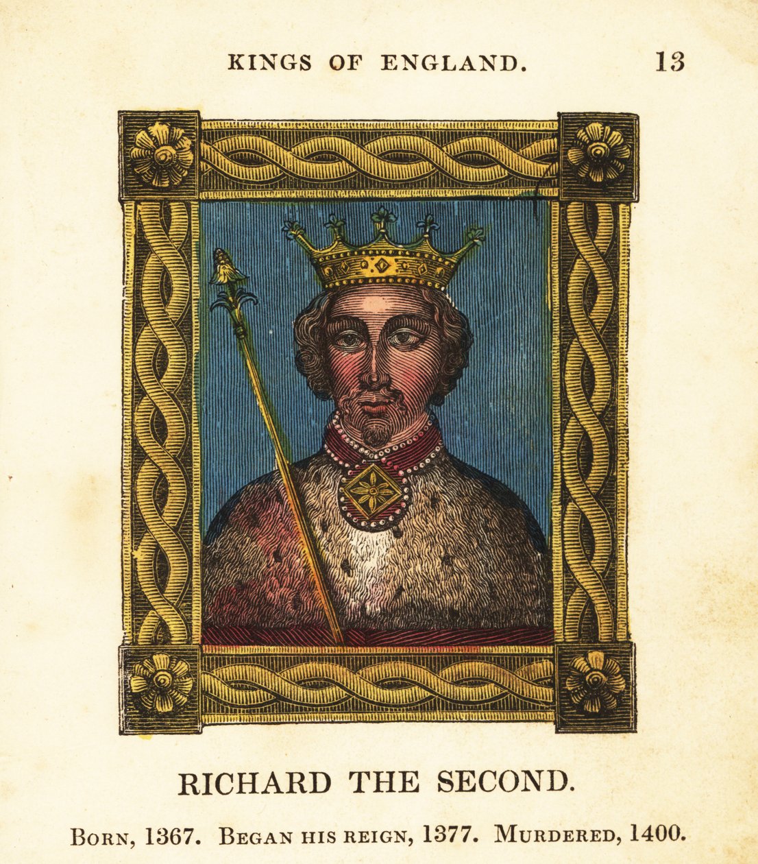 Portrett av kong Richard den andre, kong Richard II av England, født 1367, begynte regjeringstid 1377 og myrdet 1400 av Cosmo Armstrong