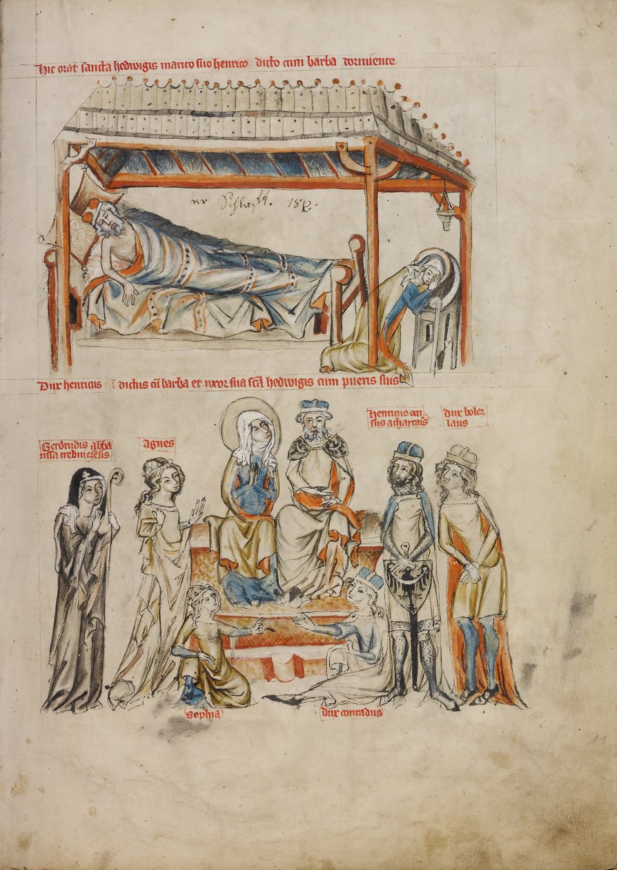 Heinrich Sleeping og Hedwig ber. Heinrich og Hedwig med barna deres, 1353 av Court workshop of Duke Ludwig I