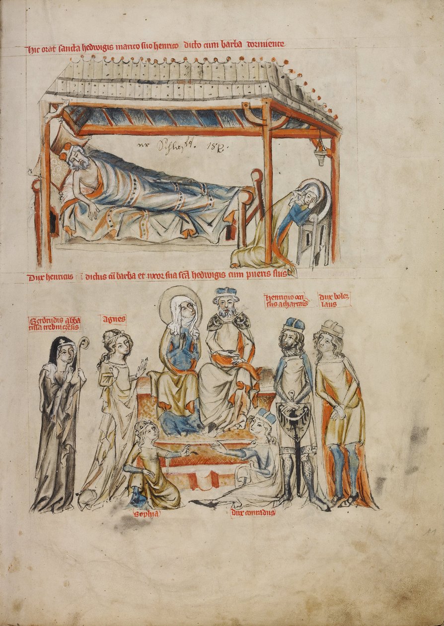 Heinrich Sleeping og Hedwig ber; Heinrich og Hedwig med barna deres av Court workshop of Duke Ludwig I of Liegnitz and Brieg
