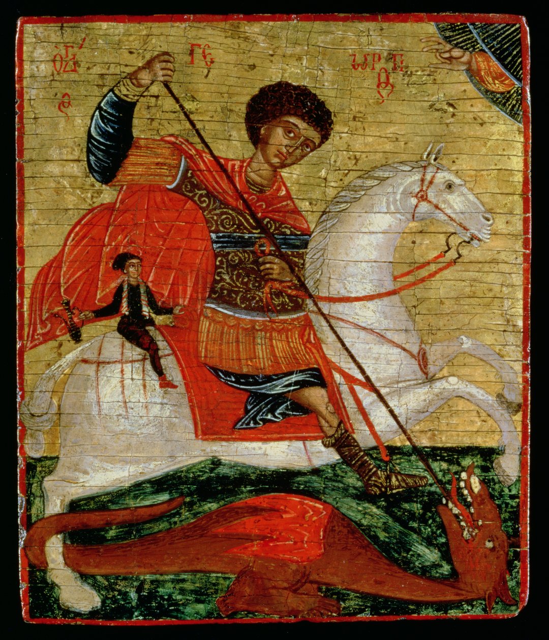 Ikon for St. George og dragen (bladgull og tempera på panel) av Cretan School