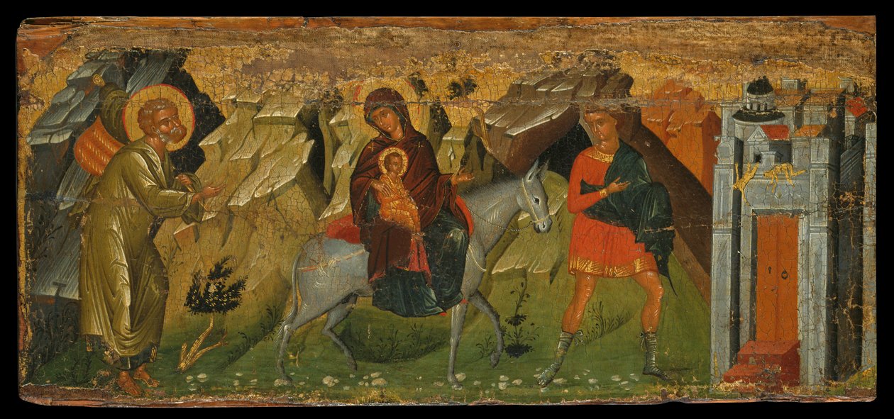 The Flight into Egypt (eggtempera på panel) av Cretan School