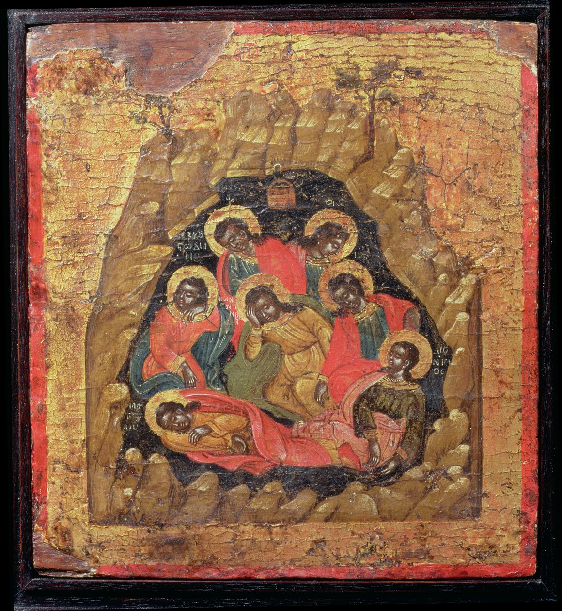 The Seven Sleepers of Efesos (tempera på panel) av Cretan School