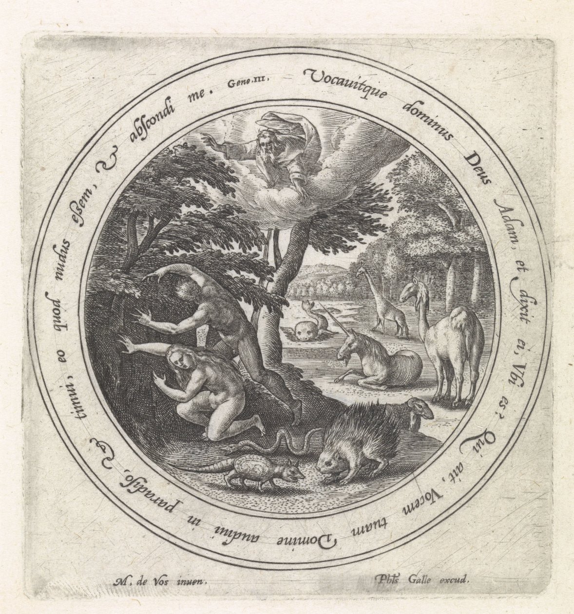Adam og Eva gjemmer seg for Gud Historien om Adam og Eva (serietittel) av Crispijn van de Passe (I)