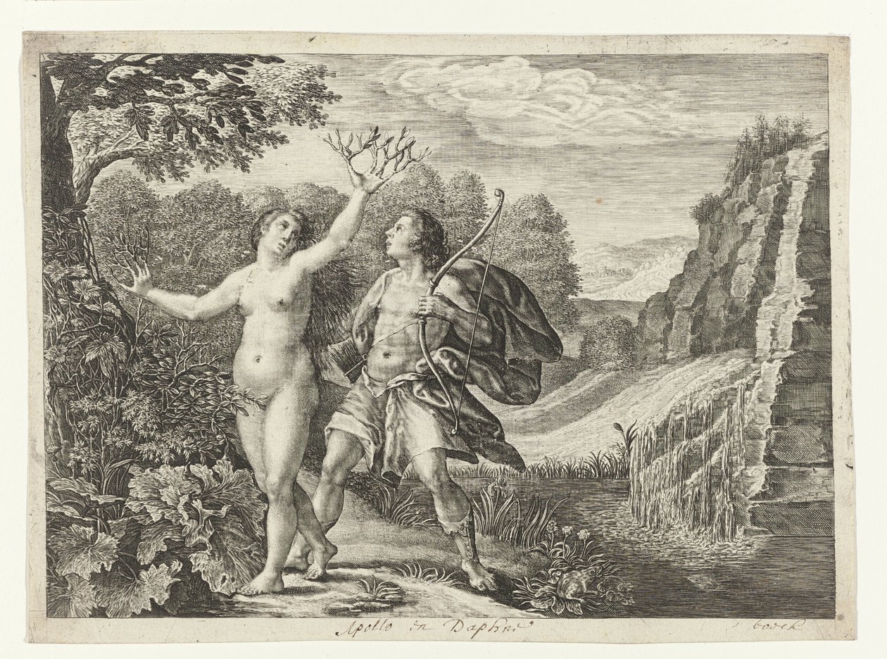 Apollo jager Daphne Metamorphoses of Ovid (serietittel) av Crispijn van de Passe (I)