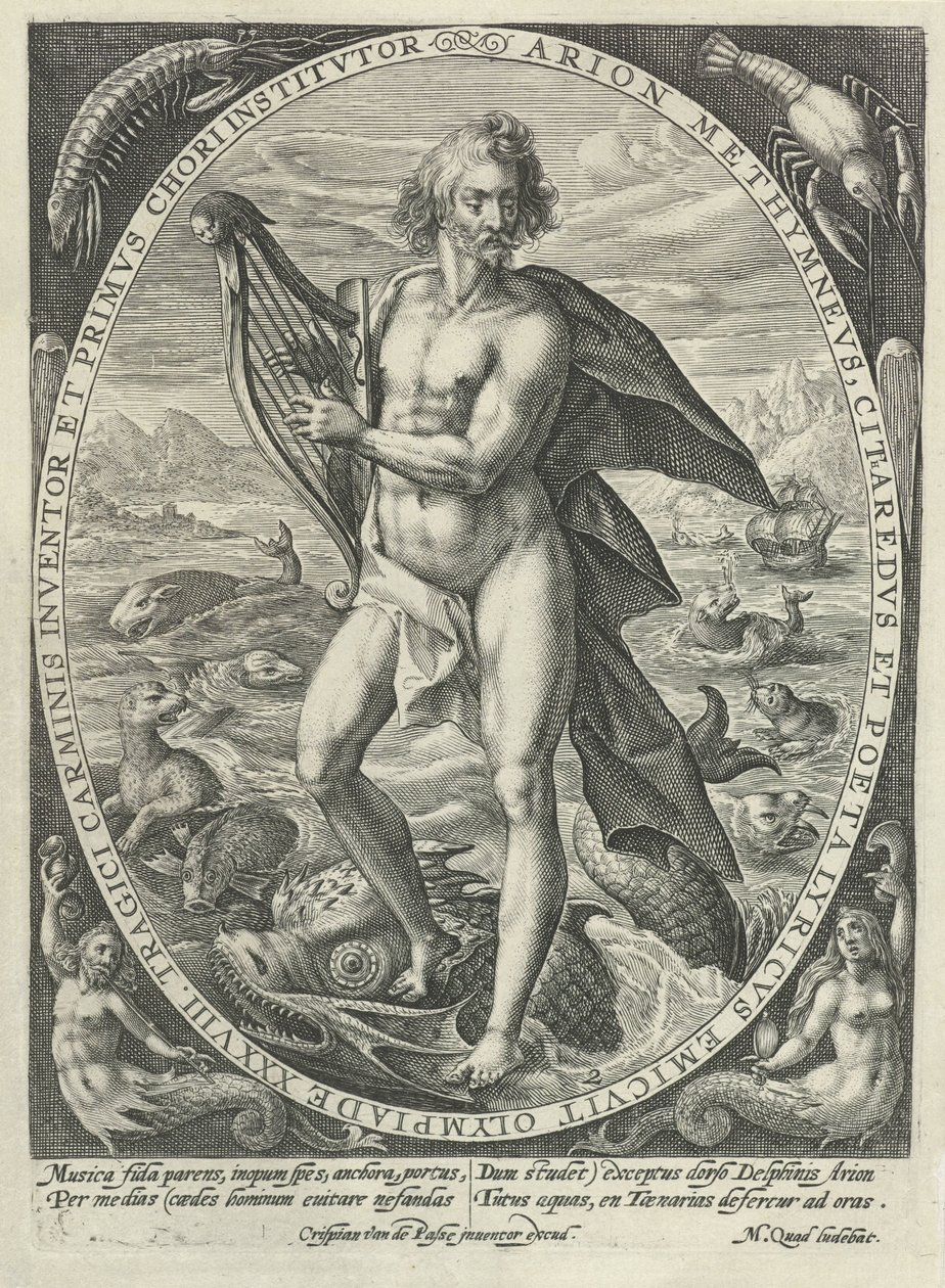 Arion: elementet vann The Four Elements (serietittel) 4. Principles of Musicæ (serietittel) av Crispijn van de Passe (I)