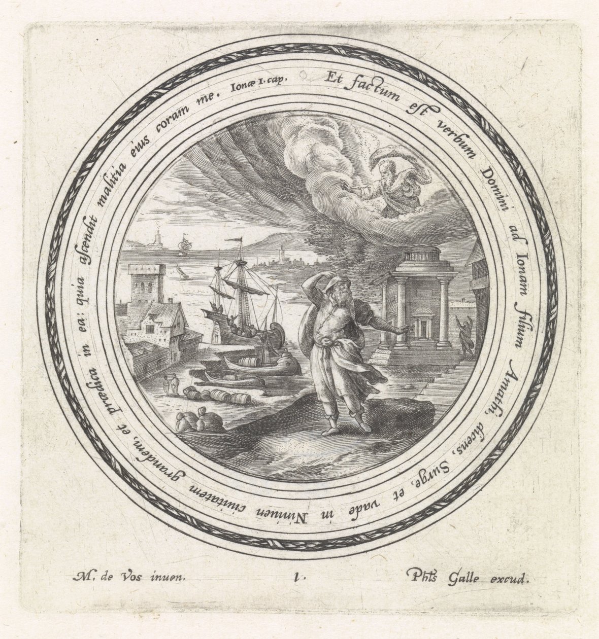 Gud sender Jonah til Nineve History of Jonah (serietittel) av Crispijn van de Passe (I)