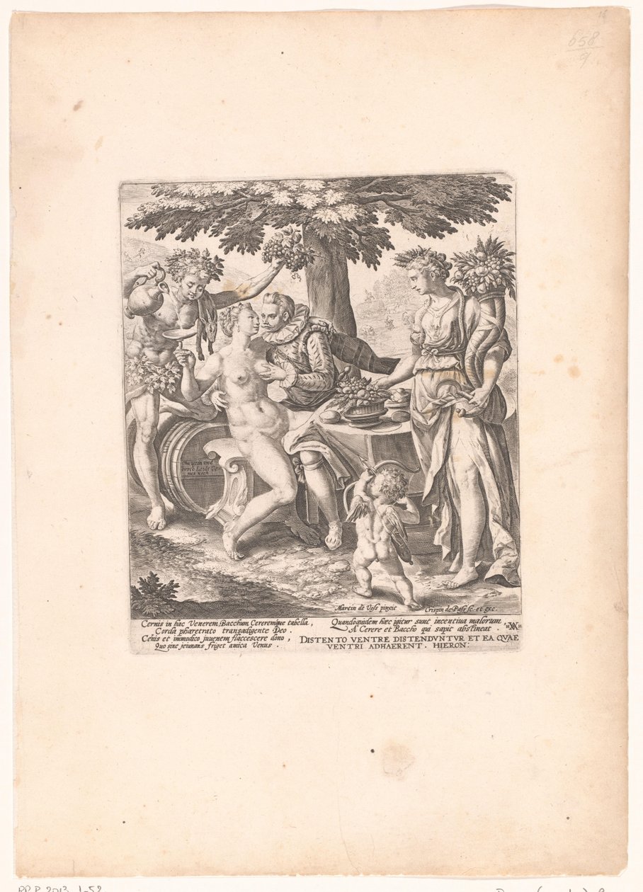 Mann i gezelschap van Venus, Ceres og Bacchus Venus er kald uten Ceres og Bacchus av Crispijn van de Passe (I)