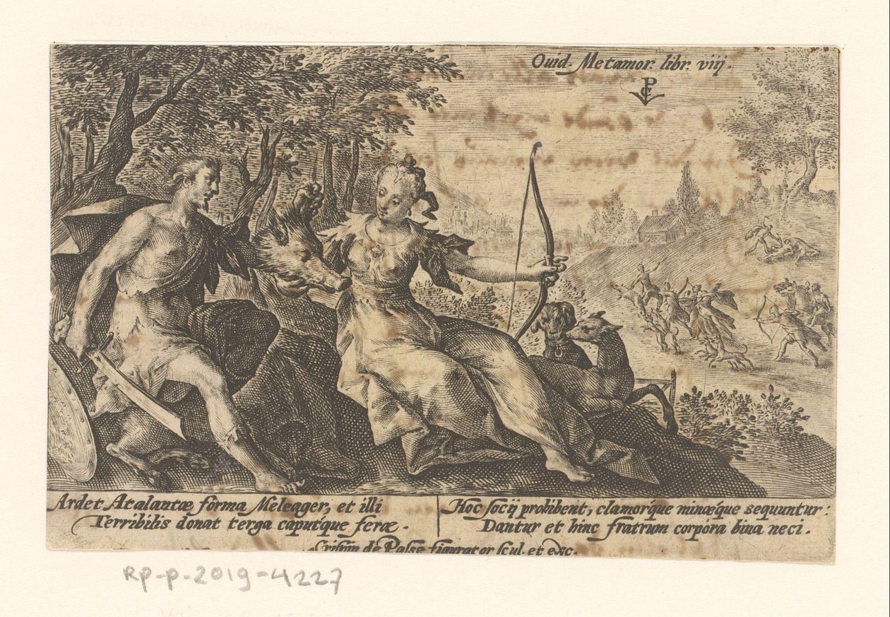 Meleager i Atalanta Metamorfosen van Ovidius (serietittel) Metamorphose (serietittel) av Crispijn van de Passe (I)